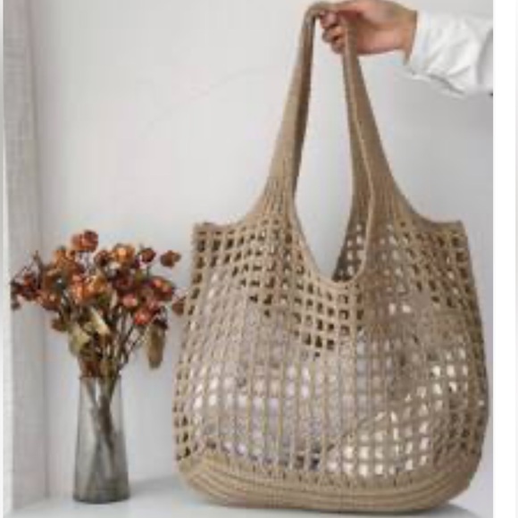 REVOLVE Handbags - REVOLVE Beige Open Weave Tote